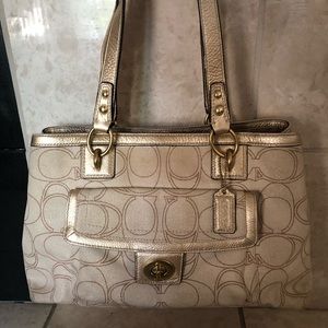 Coach F19231 Gold Linen Shoulder Bag
